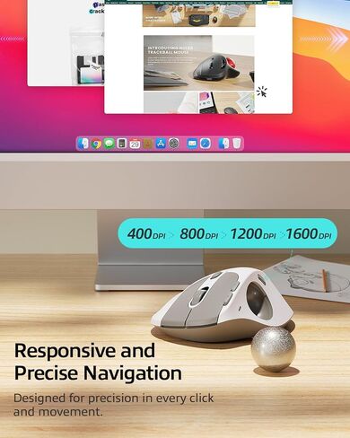 Nulea M508 King ماوس كرة التتبع اللاسلكي، تصميم مريح، عجلة تمرير 4D، تحكم سهل بالإبهام مع 4 نقاط لكل بوصة قابلة للتعديل، بلوتوث أو USB متوافق مع أجهزة الكمبيوتر الشخصية والكمبيوتر المحمول وأجهزة iPad وMac وWindows وAndroid in Kuwait
