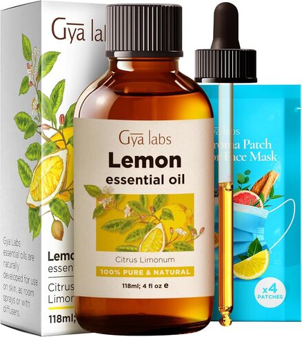 Gya Labs Lemon Essential Oil for Skin - Huge 4 Fl Oz - 100% Pure Natural Lemon Oil Essential Oil for Diffuser - Lemon Essential Oil for Cleaning, Refreshing Scent for Aromatherapy, DIY, Candle Making in Saudi Arabia