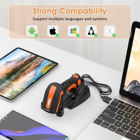 ماسح باركود بلوتوث لاسلكي ثنائي الأبعاد من Symcode مع حامل، اتصال سلكي 3 في 1 بلوتوث و2.4 جيجا هرتز لاسلكي وUSB، مقاوم للغبار الصناعي ومقاوم للماء، قارئ رمز شريطي لصورة QR مع تنبيه بالاهتزاز in Kuwait