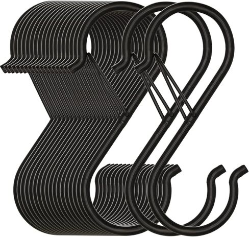 6 Pack S Hooks for Hanging, 3.5 inch Safety Buckle Design Heavy Duty Metal Black S Hooks for Hanging Plants, Pots, Pans, Cups, Clothes, Towels, Bags in Kitchen, Bathroom, Closet, Garden in Saudi Arabia