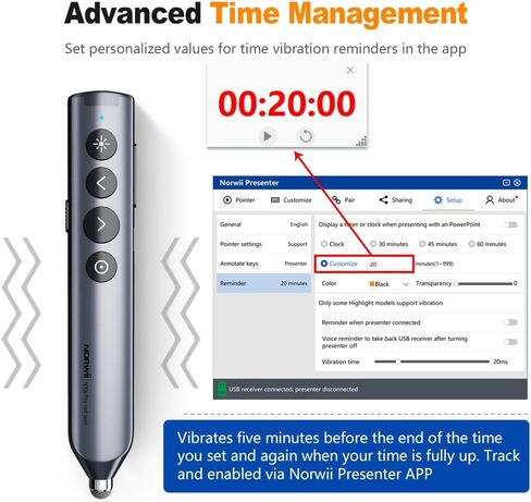 Norwii N97s Highlight Presentation Remote, Dual Digital & Physical Laser Pointer with Bluetooth, PPT PowerPoint Clicker with Highlighting Magnify Mouse, 165FT Wireless Presenter for LED LCD in Saudi Arabia