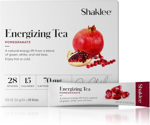 Shaklee Energizing Tea Pomegranate Flavor - Antioxidant-Rich Blend of Green, White, and Red Teas for Gentle Energy Lift - Energy Boost On-the-Go Packets - Hot or Cold - 28 Servings in Kuwait