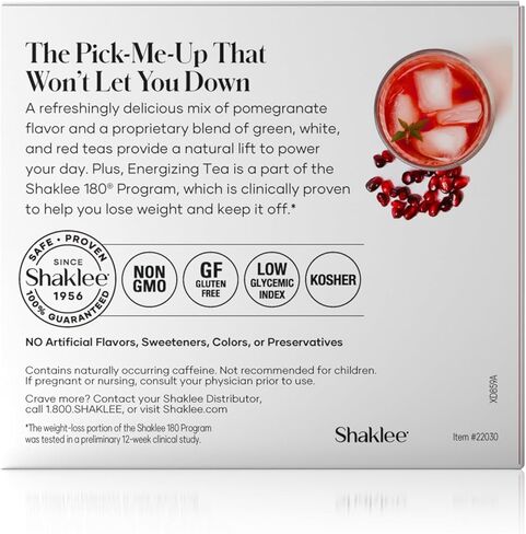 Shaklee Energizing Tea Pomegranate Flavor - Antioxidant-Rich Blend of Green, White, and Red Teas for Gentle Energy Lift - Energy Boost On-the-Go Packets - Hot or Cold - 28 Servings in Kuwait
