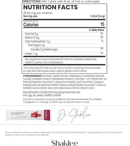 Shaklee Energizing Tea Pomegranate Flavor - Antioxidant-Rich Blend of Green, White, and Red Teas for Gentle Energy Lift - Energy Boost On-the-Go Packets - Hot or Cold - 28 Servings in Kuwait