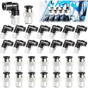 mxuteuk 1/4 Push to Connect Fittings,1/4 NPT to 1/4 Push to Connect Air Hose Fittings,Elbow and Straight Pneumatic Fittings(30PCS)