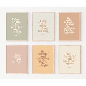 Bible Verse Wall Art Decor Kids Christian Canvas Pictures Inspirational Quotes Wall Art Jesus Religious Posters Educational Kids Artwork Christian Boho Prints for Bedroom 8x10 Inch Unframed Set of 6