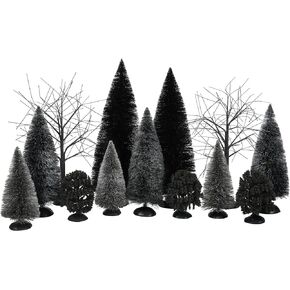 Department 56 Village Collection Accessories Halloween Dark Forest Landscape Bushes and Trees Figurine Set, Sizes Vary, Black