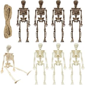 XIPEGPA 8 PCS Mini Skeleton Figurines Small Halloween Skeleton Decor for Indoor Party Outdoor Graveyard Haunted House Accessories Party Favors