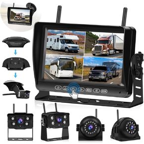 نظام كاميرا RV لاسلكي 4 قنوات، كاميرا رؤية أمامية/خلفية/جانبية بدقة 1080 بكسل، كاميرا احتياطية مع شاشة 7 بوصة، تسجيل، محول لـ Furrion سلكي مسبقًا، كاميرا احتياطية لاسلكية للمركبات الترفيهية والشاحنات والمقطورة in Kuwait