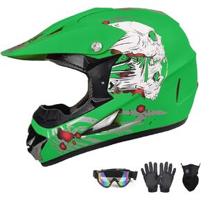 CUETY DOT Youth Kids Motocross Helmet, Unisex Dirt Bike ATV BMX Street Ride Off-Road Full Face Motorycle Helmet W/ Goggles Gloves Mask