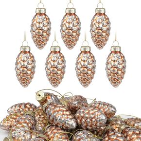 18PCS Christmas Pinecone Glass Ornament Glitter Pinecone Christmas Ornament Glitter Xmas Hanging Ornaments for Xmas Tree DIY Crafts Fall Thanksgiving Day Decoration