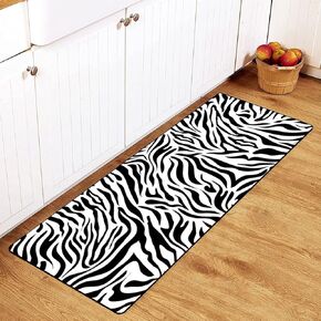 MoBlinko Black White Zebra Skin Kitchen Rugs Bath Mat Non Skid Washable Standing Floor Mat Runner Carpet for Home Office Farmhouse Laundry 39 X 20 Inch