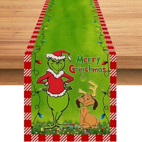 Christmas Table Runner kitchen Merry Grinchmas Decorations Christmas Winter Table Runner Decor for Winter Holiday Party Decoration Indoor Outdoor Kitchen Dining Table Birthday Home Table Decor