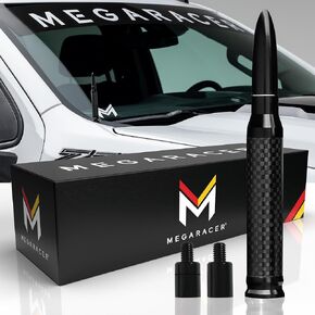 Mega Racer Carbon Fiber Antenna for Truck - 1999-2024 Chevrolet Silverado GMC Sierra Truck Antenna, 5.5" Black Short Car Antenna Replacement, Chevy Silverado 1500 Accessories, GMC Truck Accessories