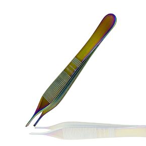 Cynamed Multicolor Adson Forceps - 4.75 in. Fine Point Surgical Veterinary Instruments - Rainbow (Serrated)