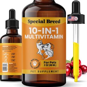 10-in-1 Liquid Multivitamin for Dogs and Cats, 4 Ounce Multi Vitamin Supplement, Vitamin for Dogs, Vitamins for Cats, with Glucosamine & Cranberry, 4 oz