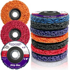 10 عبوات من أقراص الشريط مقاس 4-1/2 بوصة × 7/8 بوصة مجموعة أقراص تجريد الطلاء ذات الصلابة المختلفة لمطحنة الزوايا، عجلة تقشير الطلاء Konvixon لإزالة لحام طلاء الصدأ والأكسدة (أسود وأزرق وأرجواني وأحمر وبرتقالي) in Kuwait