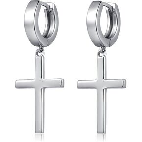 Jianhanzb S925 Sterling Silver Cross Earrings for Women Men Silver Cross Hoop Earrings Cross Dangle Earrings for Unisex - Silver, Black, Gold Plated, Rose Gold