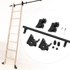 𝙐𝙥𝙜𝙧𝙖𝙙𝙚 Rolling Library Sliding Ladder Hardware Kit (No Ladder)，3.3FT Round Tube Sliding Library Hardware，Floor Roller with Brake，3 Yr Warranty