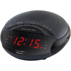 راديو منبه HANNLOMAX HX-139CR، راديو PLL FM مع محطات محددة مسبقًا، منبه مزدوج، شاشة LED حمراء مقاس 0.6 بوصة، منفذ USB لشحن 1A، بلوتوث، طاقة تيار متردد فقط. (أرجواني)