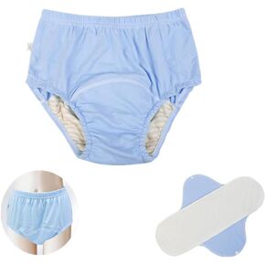 Adult Cloth Diaper Underpants,Patient Care Pants,Incontinence Underwear,Reusable Absorbent Urinary Briefs for The Elderly,Disabled,Postpartum,1 Pack(Blue,M)
