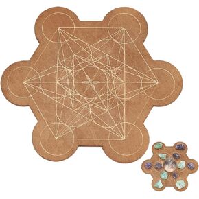 INFUNLY Crystal Grid Board Wooden Geometry Energy Grids Board Practical Divination Board for Crystals Decorative Wooden Board for Stones Geometry Solid Coaster for Home Office Store Table Decoration