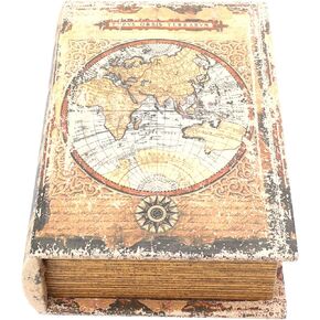 Zerodeko Office Decor Vintage Book Box, Decorative Fake Book Storage Case, Retro Faux Book Decorations Antique False Book Model Openable Hidden (Wall Map) Coffee Table Books