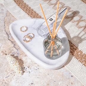 Natural Marble Vanity Tray- Stone Ring Dish- Oblong White Marble Key Bowl, Jewelry Tray or Trinket Dish- Perfect for Decorative Kitchen, Bedroom or Entry Way- Home and Bathroom Decor – (9 x 5.5 in)
