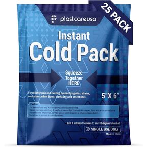 25 Pack 5" x 6" Disposable Ice Packs for Injuries, Swelling, Muscle & Joint Aches, Sprains & Abrasions - Easy to Use Disposable Cold Compress for Pain Relief - PlastCare USA Instant Cold Packs