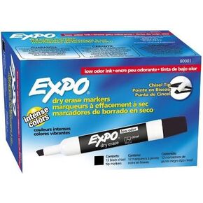 EXPO Low Odor Chisel Tip Dry Erase Markers, Black, (80001) (2 Dozen)