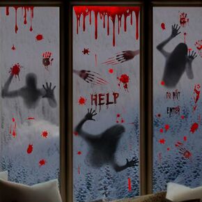 Fangoo Bloody Window Clings Electrostatic Stickers Halloween Window Decals Scary Ghost Handprint Halloween Decoration Horror Party Spooky Wall Floor Clings Horror Bathroom Decor