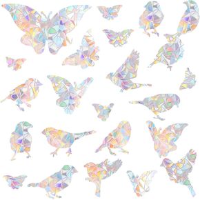 4 Sheets Anti-Collision Window Stickers, Window Decals to Prevent Bird Strikes Suncatchers Stickers Rainbow Window Cling for Glass Windows Window Strike Prevention(Butterfly + Round Style)