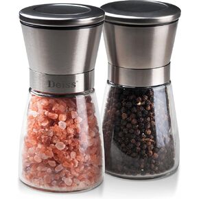 Deiss PRO Salt and Pepper Mill Set - Salt Grinder and Pepper Grinder with Adjustable Ceramic Rotor - Stainless Steel Salt and Pepper Shakers - Salt and Pepper Set, Black Pepper, Sea & Himalayan Salt
