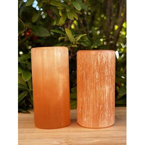 GAF TREASURES 2 Packs Orange Selenite Harmonizer Cylinder, Cylinder Gemstone Gypsum Block, Meditation, Healing Crystals