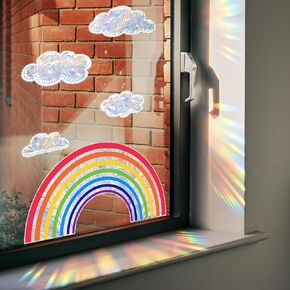 Rainbow Window Clings Dazzling Double-Side Colorful Reflective Rainbow Clouds Sun Static Electricity Window Decals Art Decor for Baby Nursery Playroom Bedroom Classroom Windows Home Glass
