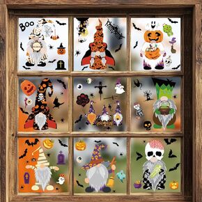 Halloween Decorations 80 PCS Halloween Window Clings 9 Sheets Cute Halloween Window Stickers Doublesided Halloween Window Decals Gnome Halloween Window Decorations for Kids Party