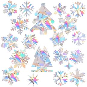 60 PCS Snowflakes Style Window Clings for Glass Windows, Anti Collision Window Decals for Bird Strikes from Window Collisions,Reusable Rainbow Window Stickers, No Cutting & Glue Required