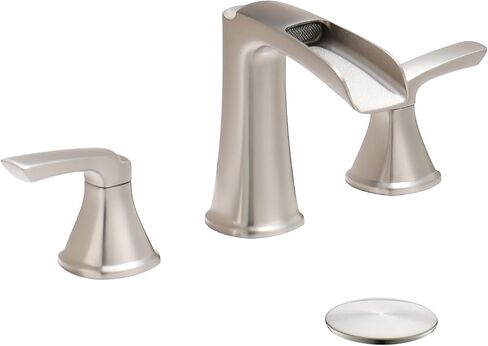 Fapully Brushed Nickel Bathroom Faucet 3 Hole, Waterfall 8 Inch Widespread Bathroom Sink Faucet with Pop-up Drain, Two-Handle Faucet for Bathroom Sink in Saudi Arabia