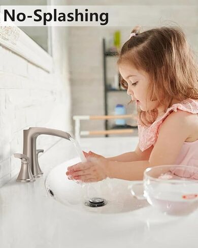 Fapully Brushed Nickel Bathroom Faucet 3 Hole, Waterfall 8 Inch Widespread Bathroom Sink Faucet with Pop-up Drain, Two-Handle Faucet for Bathroom Sink in Saudi Arabia