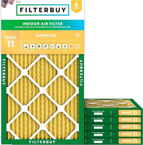 Filterbuy 16x30x1 Air Filter MERV 11 Allergen Defense (6-Pack), Pleated HVAC AC Furnace Air Filters Replacement (Actual Size: 15.75 x 29.75 x 0.75 Inches) in Saudi Arabia