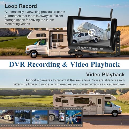 نظام كاميرا RV لاسلكي 4 قنوات، كاميرا رؤية أمامية/خلفية/جانبية بدقة 1080 بكسل، كاميرا احتياطية مع شاشة 7 بوصة، تسجيل، محول لـ Furrion سلكي مسبقًا، كاميرا احتياطية لاسلكية للمركبات الترفيهية والشاحنات والمقطورة in Kuwait