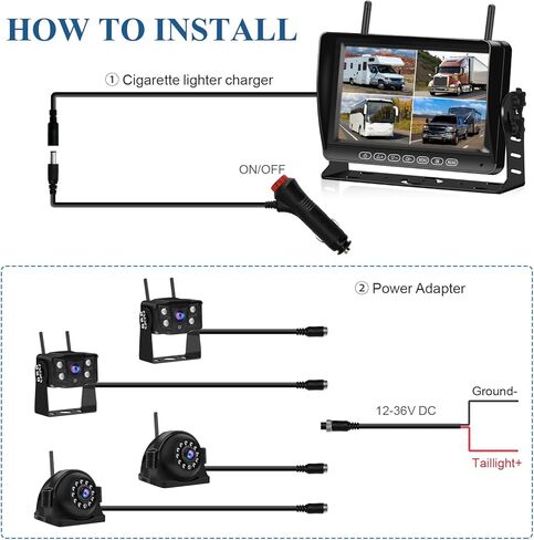 نظام كاميرا RV لاسلكي 4 قنوات، كاميرا رؤية أمامية/خلفية/جانبية بدقة 1080 بكسل، كاميرا احتياطية مع شاشة 7 بوصة، تسجيل، محول لـ Furrion سلكي مسبقًا، كاميرا احتياطية لاسلكية للمركبات الترفيهية والشاحنات والمقطورة in Kuwait