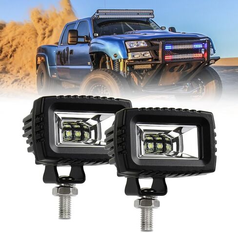 قرون Led صفراء، 2 قطعة 20 وات شريط إضاءة LED للفيضانات أضواء الطرق الوعرة أضواء القيادة الاحتياطية مصباح الضباب لشاحنة ATV UTV SUV أضواء القوارب in Kuwait