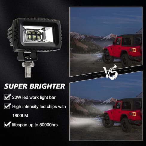 قرون Led صفراء، 2 قطعة 20 وات شريط إضاءة LED للفيضانات أضواء الطرق الوعرة أضواء القيادة الاحتياطية مصباح الضباب لشاحنة ATV UTV SUV أضواء القوارب in Kuwait