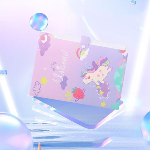 مجلد ملفات 5 جيوب - حرف وحيد القرن لطيف A4 أكورديون موسع ملف ورقي لتنظيم المستندات مع غطاء (وردي) in Kuwait