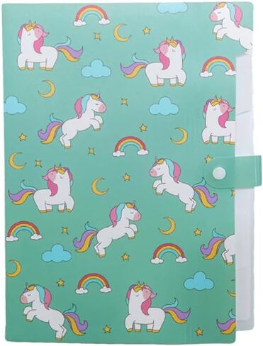 مجلد ملفات 5 جيوب - حرف وحيد القرن لطيف A4 أكورديون موسع ملف ورقي لتنظيم المستندات مع غطاء (وردي) in Kuwait