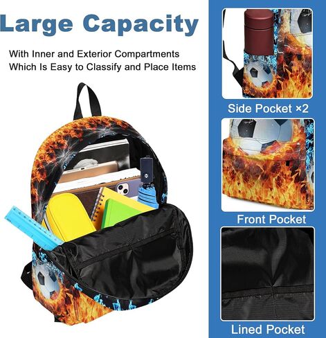 3PCS Backpack for Boys Girls Kids Soccer School Backpack Sets with Lunch Bag Pencil Case, 17 Inch Lightweight Bookpack 3 in 1 Set for Teens Elementary Middle HighSchool Students (Fire Soccer) in Saudi Arabia