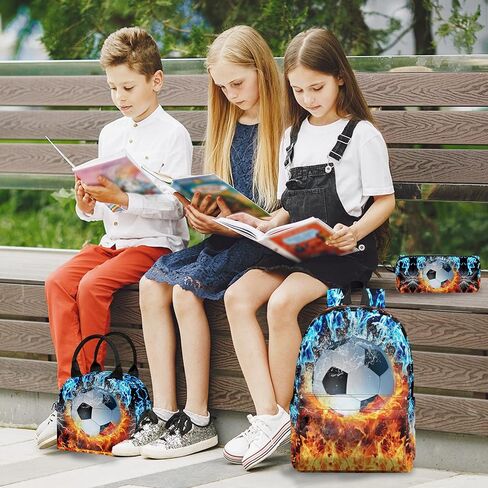 3PCS Backpack for Boys Girls Kids Soccer School Backpack Sets with Lunch Bag Pencil Case, 17 Inch Lightweight Bookpack 3 in 1 Set for Teens Elementary Middle HighSchool Students (Fire Soccer) in Saudi Arabia