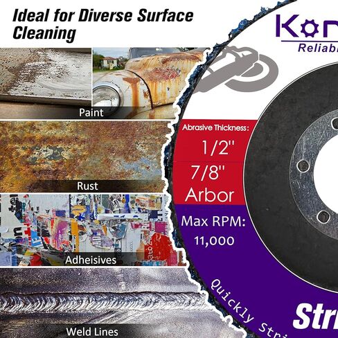 10 عبوات من أقراص الشريط مقاس 4-1/2 بوصة × 7/8 بوصة مجموعة أقراص تجريد الطلاء ذات الصلابة المختلفة لمطحنة الزوايا، عجلة تقشير الطلاء Konvixon لإزالة لحام طلاء الصدأ والأكسدة (أسود وأزرق وأرجواني وأحمر وبرتقالي) in Kuwait