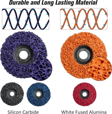 10 عبوات من أقراص الشريط مقاس 4-1/2 بوصة × 7/8 بوصة مجموعة أقراص تجريد الطلاء ذات الصلابة المختلفة لمطحنة الزوايا، عجلة تقشير الطلاء Konvixon لإزالة لحام طلاء الصدأ والأكسدة (أسود وأزرق وأرجواني وأحمر وبرتقالي) in Kuwait